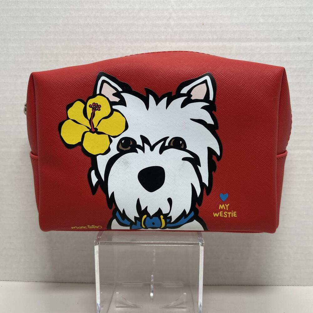 Marc Tetro Red Yellow Flower Heart Westie Dog Wallet Cosmetic Zipper Bag Pouch